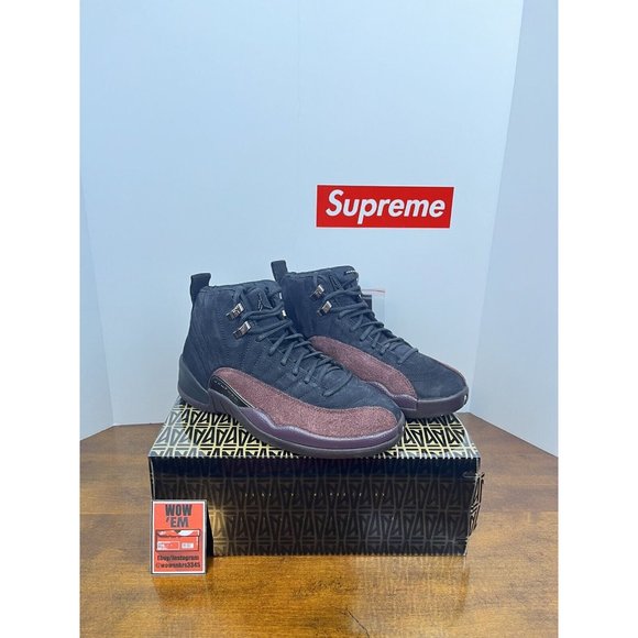 8.5W/7M Jordan 12 SP x A Ma Maniere “Black" DV6989-001 Black Maroon Basketball - Picture 3 of 13